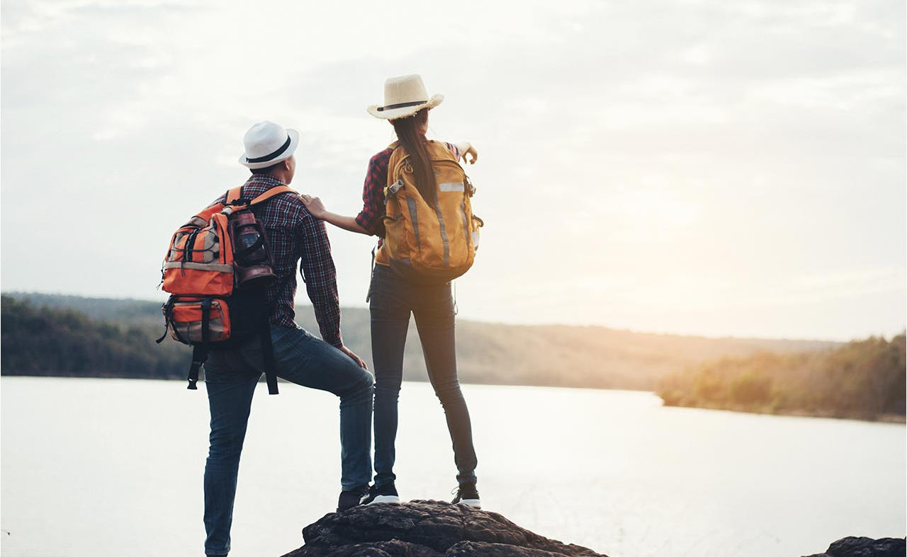 boy and girl with rucksack