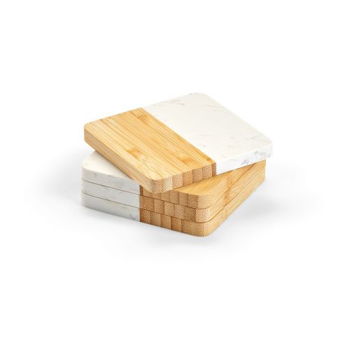 KAHLO - Coasters Marble and Bamboo. Set of 4