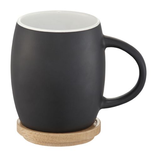 HEART -h 400 ml ceramic mug with wooden coaster