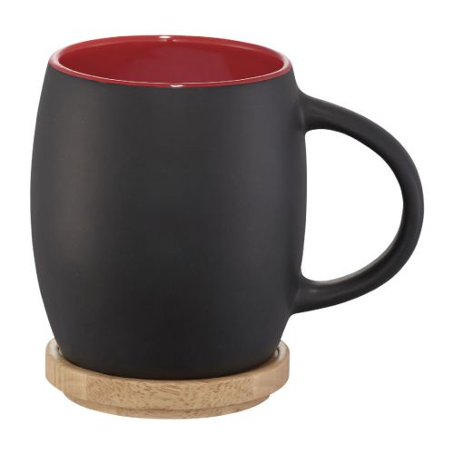 HEART -h 400 ml ceramic mug with wooden coaster