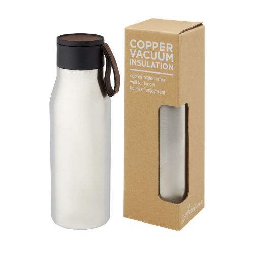 LJUNGAN - 500 ml copper vacuum insulated stainless steel bottle with PU leather strap and lid