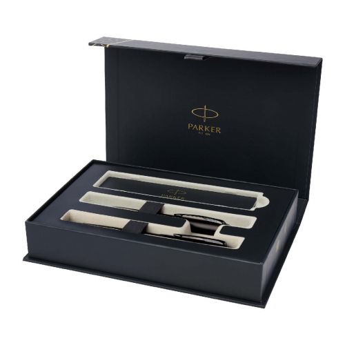 PARKER - IM achromatic ballpoint and rollerball pen set with gift box (black/blue ink)