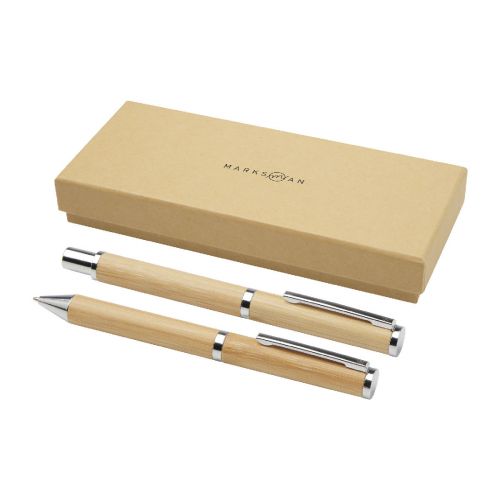 APOLYS - bamboo ballpoint and rollerball pen gift set (black ink)