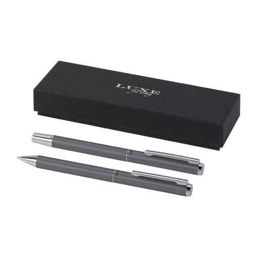 LUCETTO - recycled aluminium ballpoint and rollerball pen gift set (black ink)