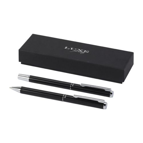 LUCETTO - recycled aluminium ballpoint and rollerball pen gift set (black ink)