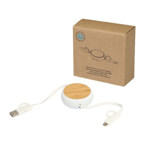 W -Chechia 5-in-1 recycled plastic 100 cm retractable data sync and 45 fast charge cable