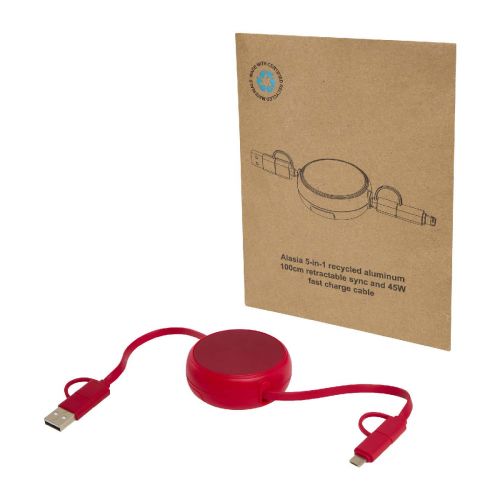 -Alasia 5-in-1 100 cm recycled plastic and aluminium retractable data sync and 45W fast charge cable
