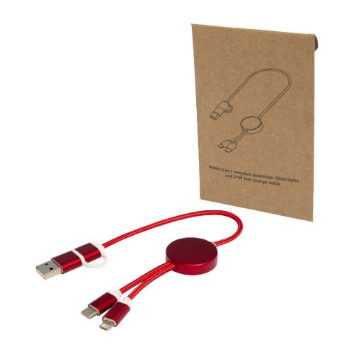 W ALASIA -Alasia 5-in-1 recycled aluminium and plastic 30 cm data sync and 27W fast charge cable