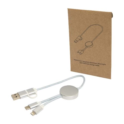 W ALASIA -Alasia 5-in-1 recycled aluminium and plastic 30 cm data sync and 27W fast charge cable