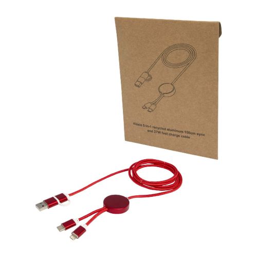 W ALASIA -Alasia 5-in-1 recycled aluminium and plastic 150 cm data sync and 27W fast charge cable