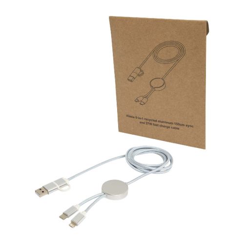 W ALASIA -Alasia 5-in-1 recycled aluminium and plastic 150 cm data sync and 27W fast charge cable