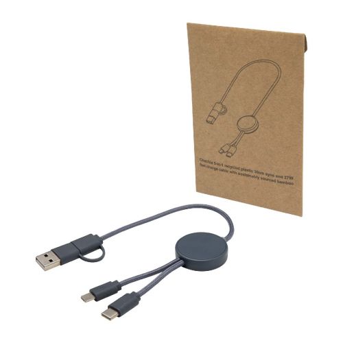 W CITALA -Citala 5-in-1 recycled plastic 30 cm data sync and 27W fast charge cable