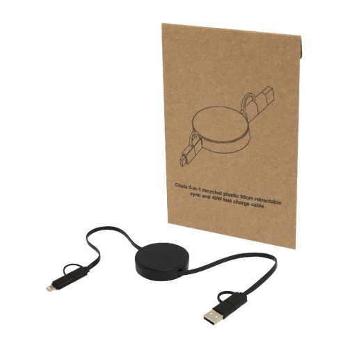 W CITALA -Citala 5-in-1 recycled plastic 90 cm retractable data sync and 40W fast charge cable