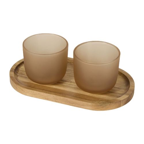 MALE - wooden serving tray and glass cups with matt finish set