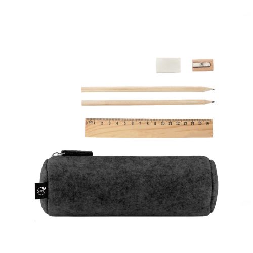 NOMAD - Multi-purpose case in recycled felt (100% rPET) with ruler, pencils, rubber and sharpener