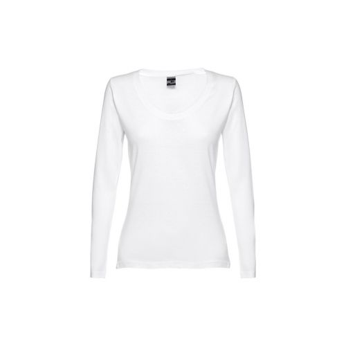 THC BUCHAREST WOMEN WH - Long-sleeved scoop neck fitted T-shirt for women. 100% carded cotton. White