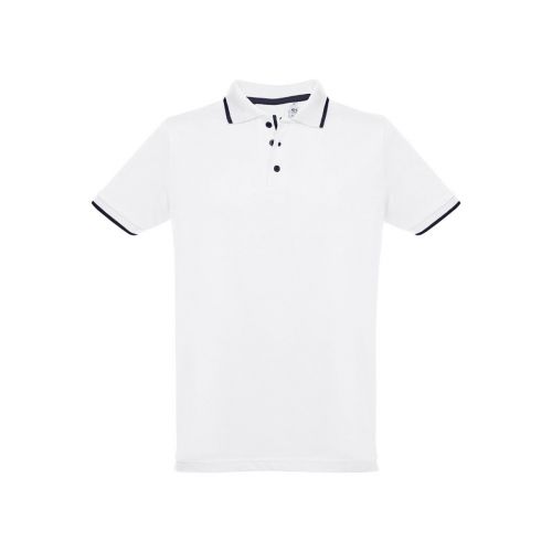 THC ROME WH - Men's Polo Shirt with contrast colour trim and buttons. White