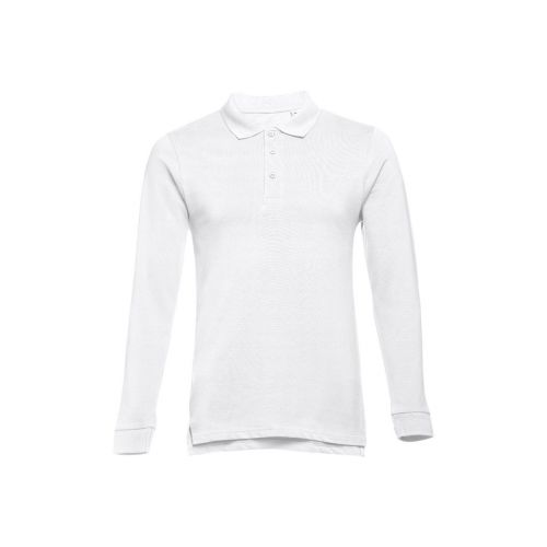 THC BERN WH - Men's long-sleeved 100% cotton piqué polo shirt with removable label