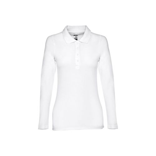 THC BERN WOMEN WH - Women's long-sleeved polo shirt in cotton piqué and viscose with removable label
