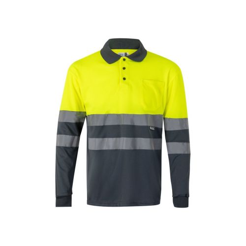 VL VULCAN LARGE - Two-tone bird-eye polo shirt (160g/m²) with long sleeves, in polyester (100%)