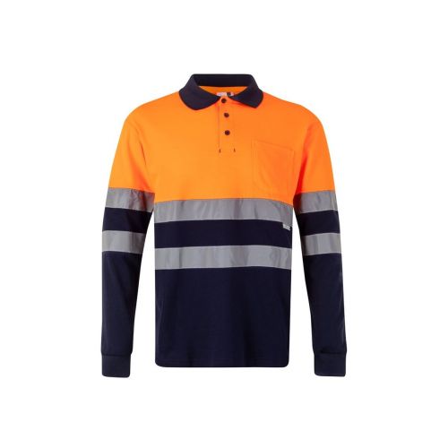 VL PLUTO - Two-tone piqué polo shirt (150g/m²) with long sleeves, in cotton (55%) and polyester (45%)