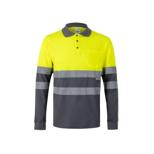 VL PLUTO LARGE - Two-tone piqué polo shirt (150g/m²) with long sleeves, in cotton (55%) and polyester (45%)