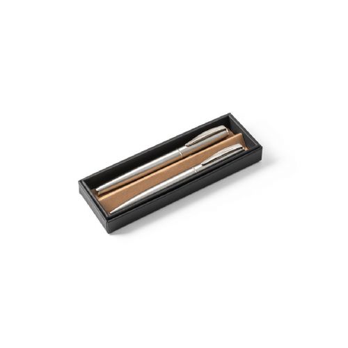 ELLA - Roller and ballpoint pen set with stainless steel body (53% rSS) with clip