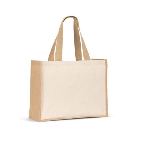 HELSINQUE - Canvas bag (320 g/m²), with bottom and sides in laminated jute (350 g/m²) in natural tones
