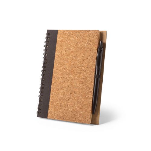 VICENTE - B6 notebook in cork and recycled polyester (100% rPET) with ballpoint pen