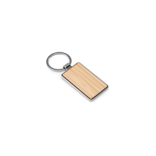 GASTON RECTANGULAR - Rectangular iron keychain in zinc and bamboo