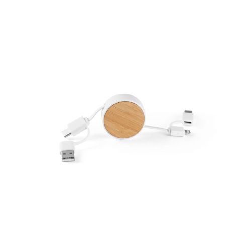 RUBINS - 6-in-1 retractable USB cable in recycled ABS (100% rABS) and bamboo