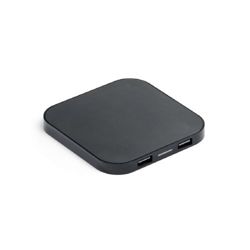 CAROLINE - Superfast 15W wireless charger with HUB 2 USB-A ports in recycled ABS (60% rABS)