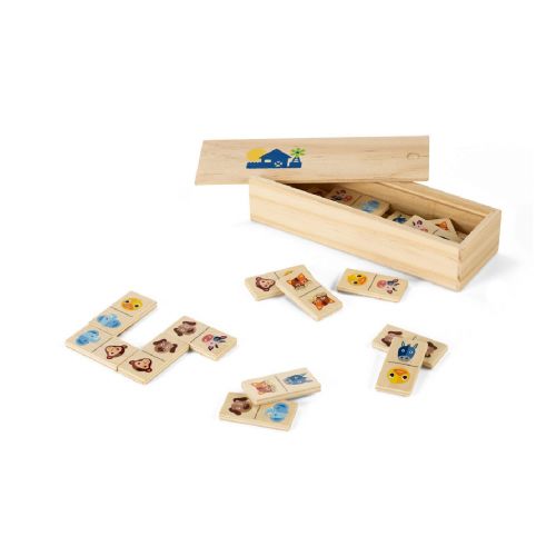 DOMIN - Kids wooden domino game. 28 pieces featuring fun animal figures