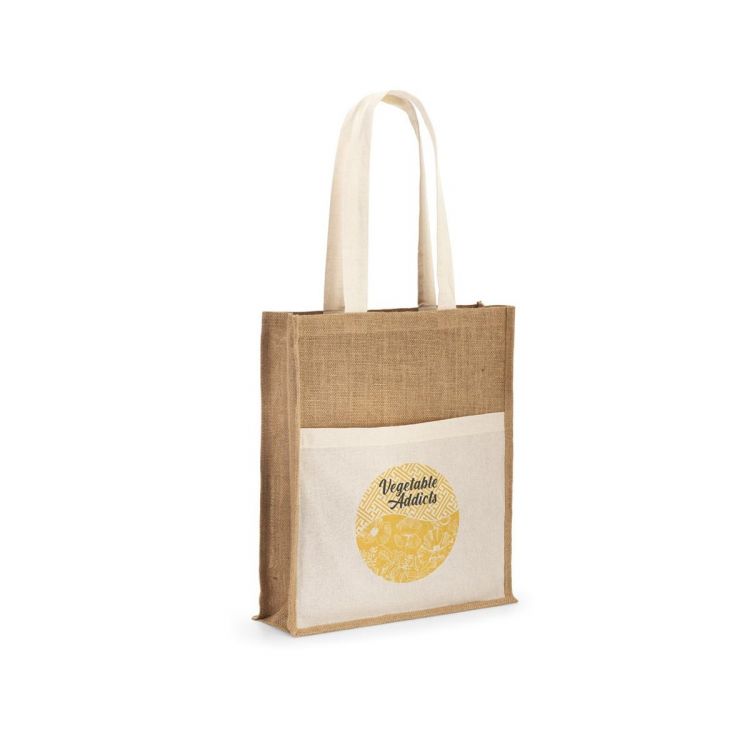 Jute bag (240 g/m²) with pocket in 100% cotton (140 gm²)
