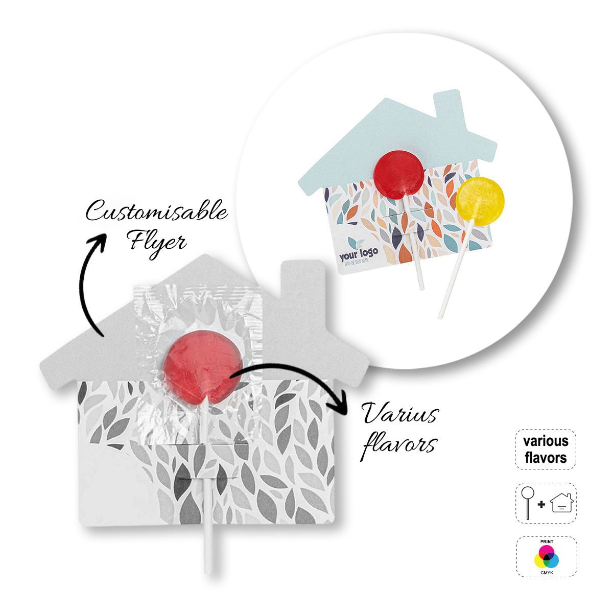 LOLLY FLYER - flat lollipop with flyer, 131x131x124 mm | GL810501B