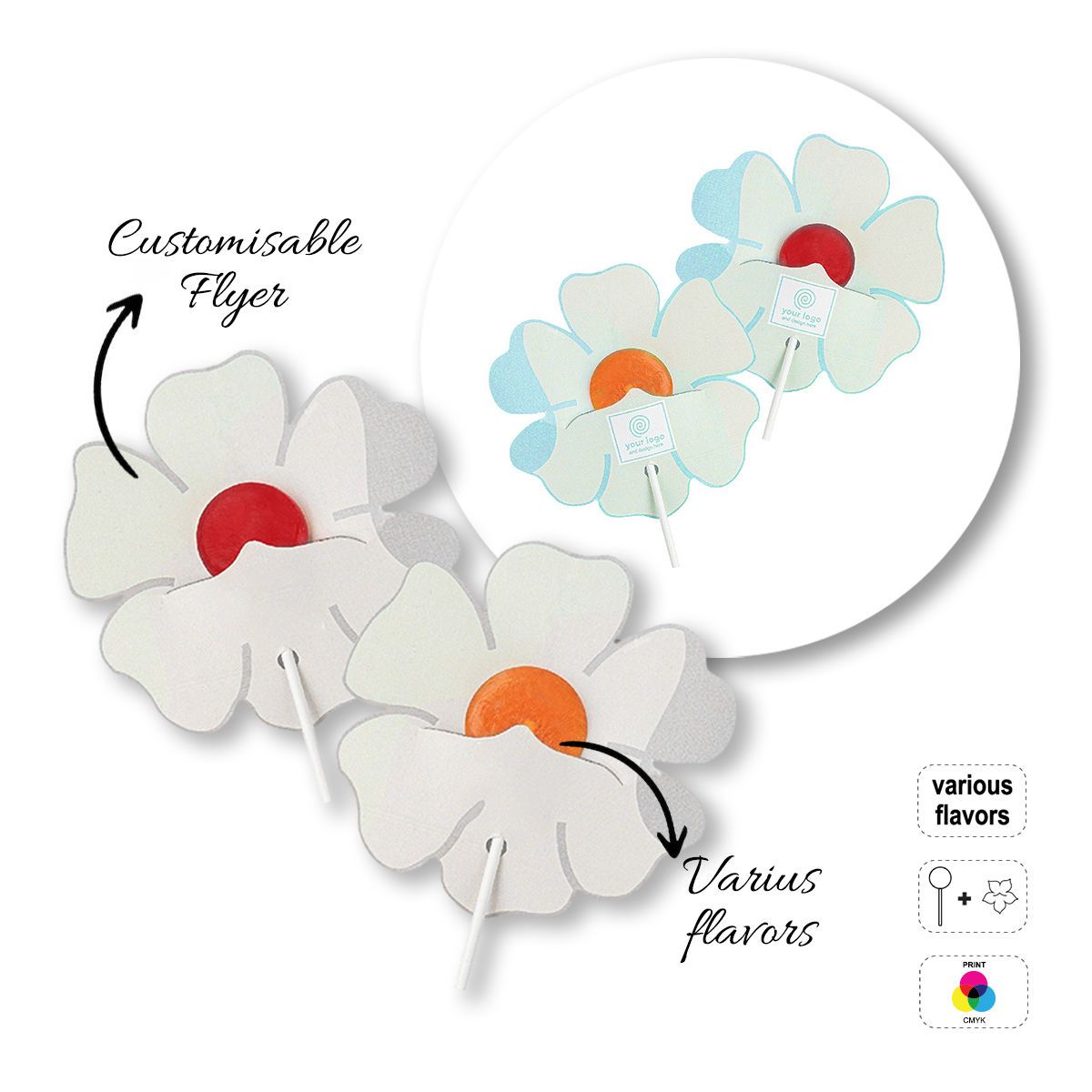 LOLLY FLYER - flat lollipop with flyer, 108x108x131 mm | GL810501C