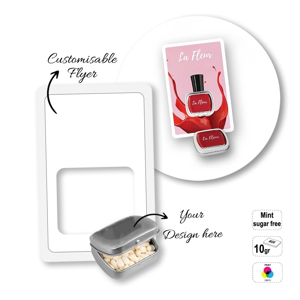 SUGARFREE MINT CARD - box of sugar-free mints with flyer, 154x102x16 mm | GL810604A