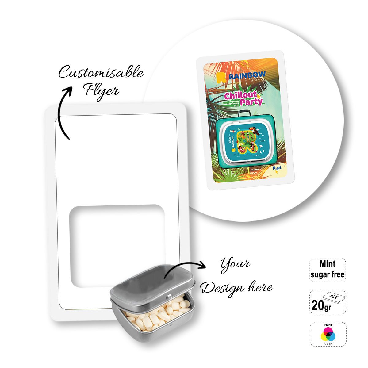 SUGARFREE MINT CARD - box of sugar-free mints with flyer, 154x102x18 mm | GL810604B