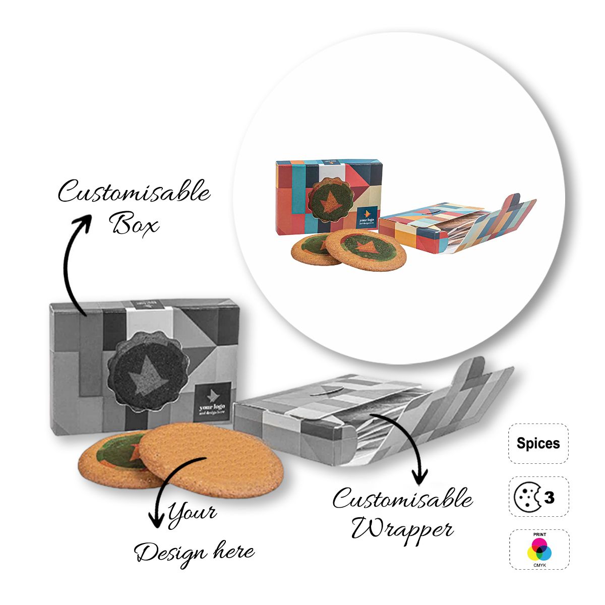 LOGO COOKIE  - round, customisable biscuits, 100x68x20 mm | GL810709B