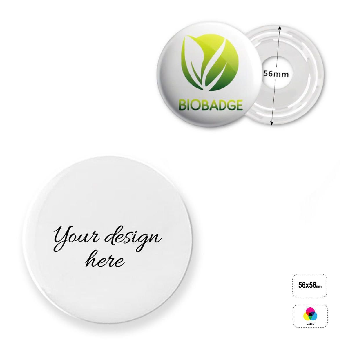 PIN BIO ROUND 56 - biodegradable round pin, 56x56 mm | GL500112F