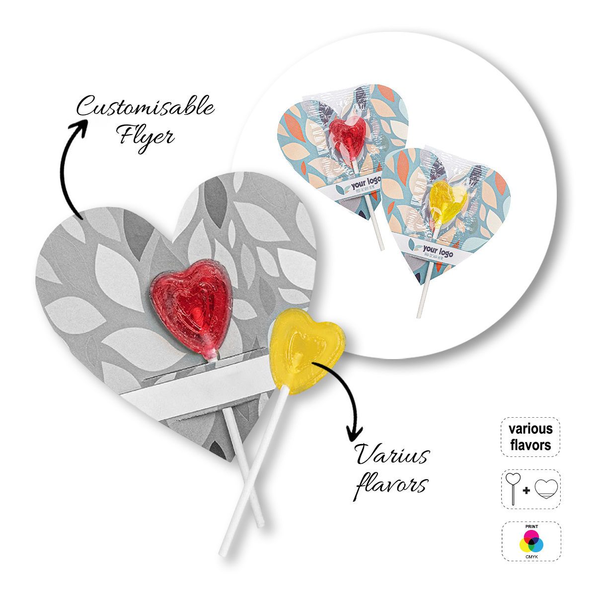 LOLLY FLYER - flat lollipop with flyer, 97x97x113 mm | GL810501A