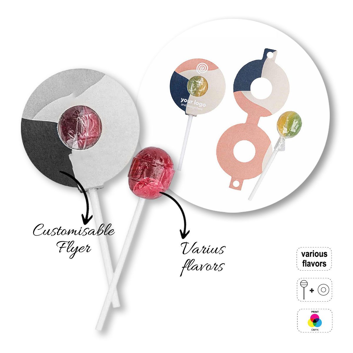 LOLLY BALL - sphere lollipop with flyer , 55x55x22 mm | GL810502A