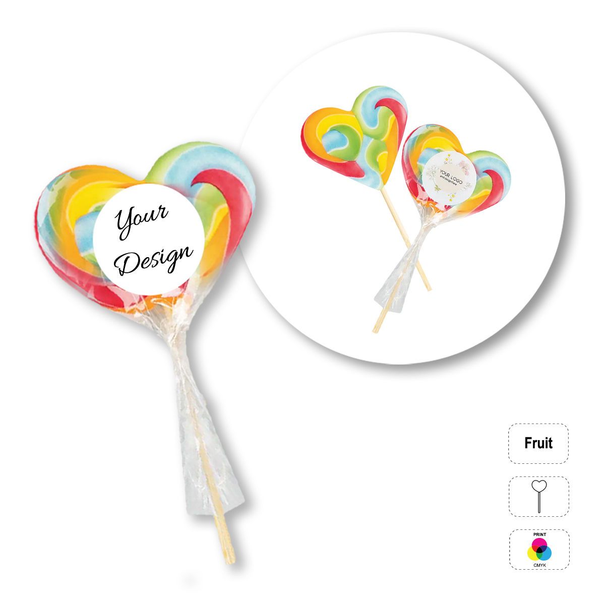 RAINBOW - Round chocolate lollipop, 38x38 mm | GL810508A