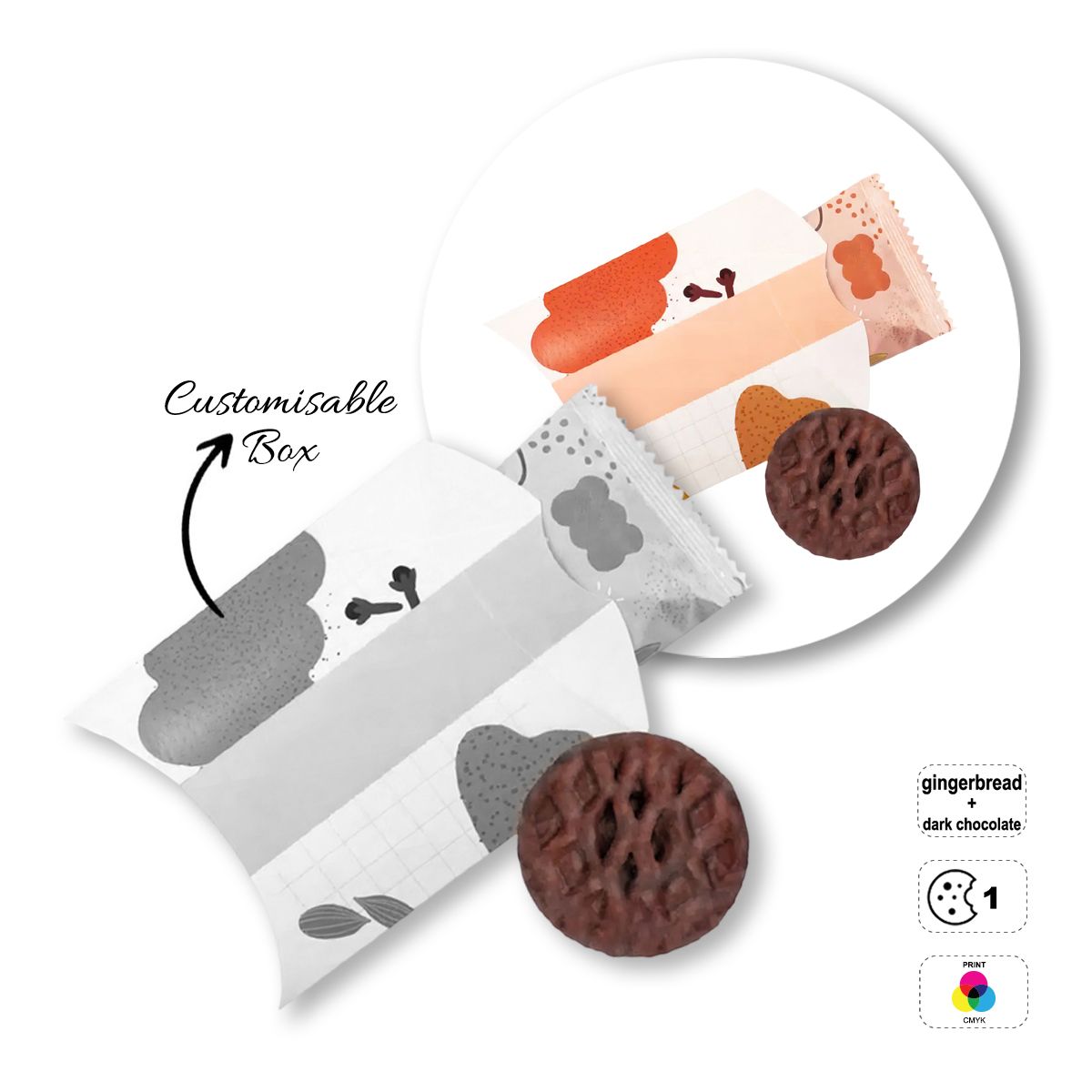 PILLOW COOKIE - soft spicy chocolate-covered biscuit, 97x122x30 mm | GL810702A