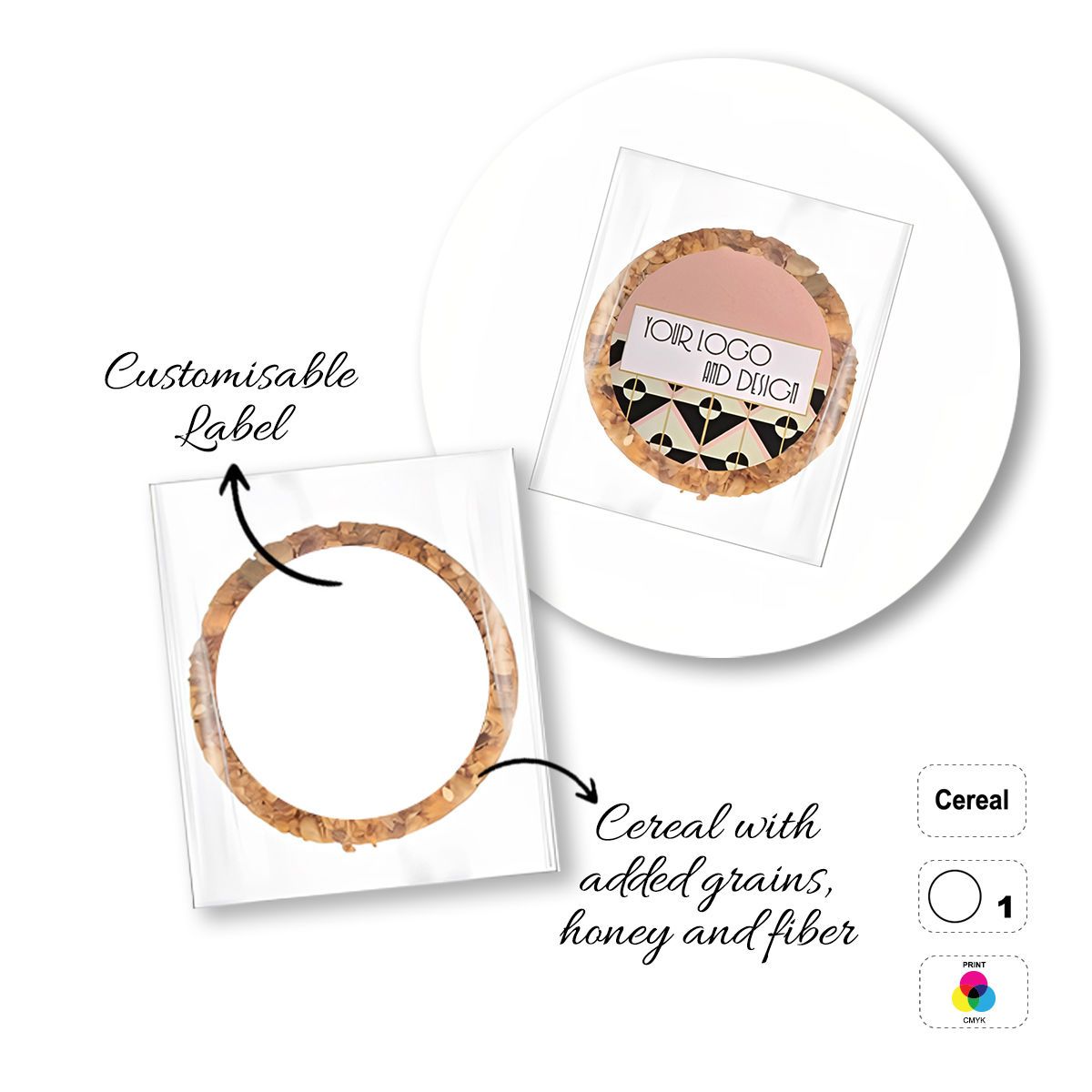 CEREAL4MAT - cereal bar, different shapes, 65x65 mm (etichetta diametro 50mm) | GL811103C