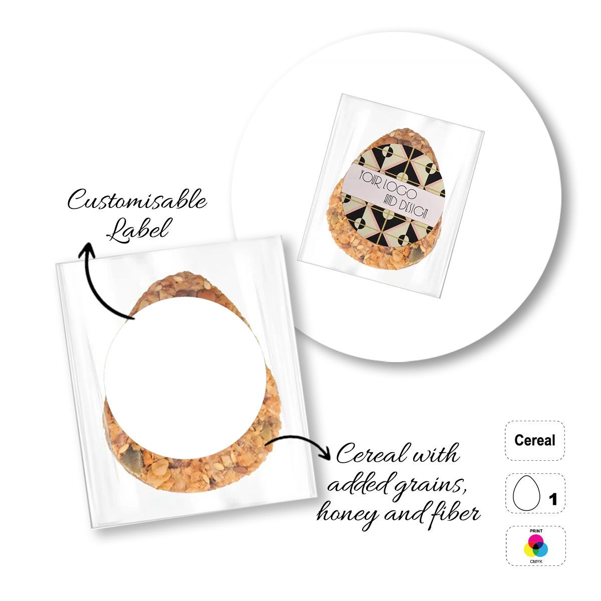 CEREAL4MAT - cereal bar, different shapes, 55x70 mm (etichetta diametro 40mm) | GL811103D