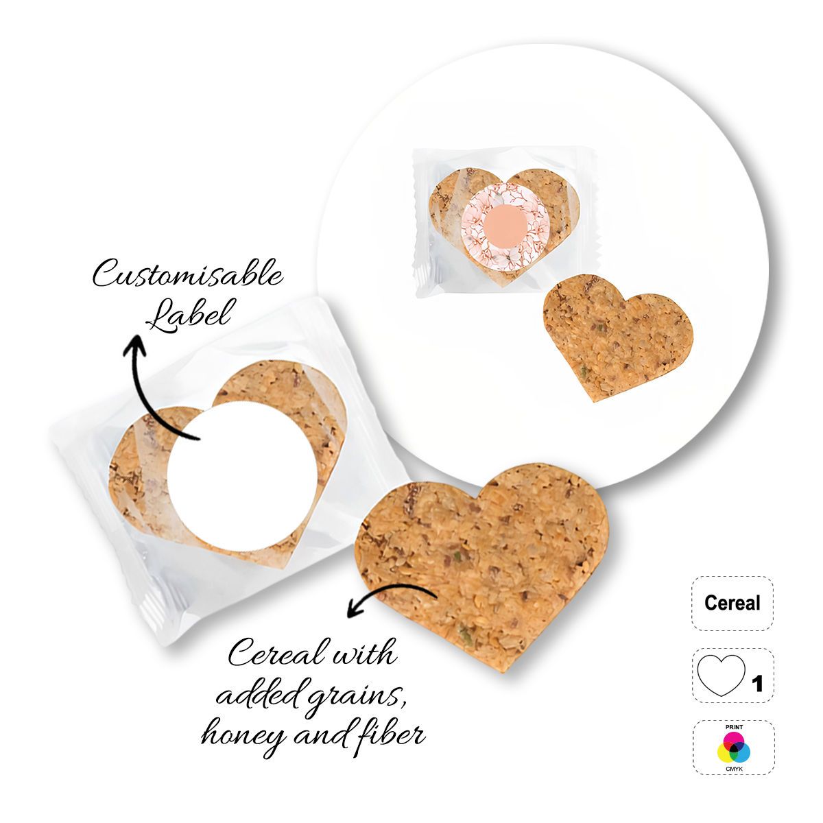 CEREAL4MAT - cereal bar, different shapes, 80x60 mm (etichetta diametro 40mm) | GL811103F