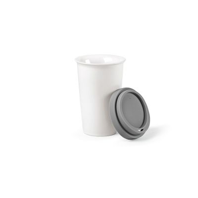 TAGUS - Travel Cup Ceramic 330ml. Double wall with coloured lid