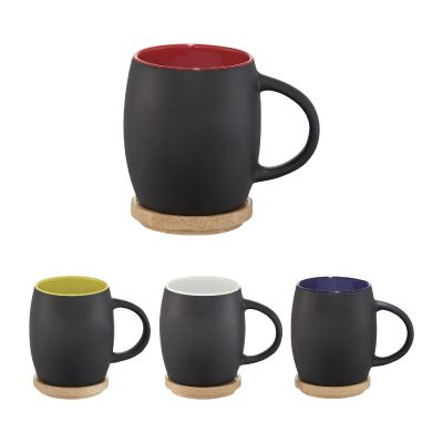 HEART -h 400 ml ceramic mug with wooden coaster