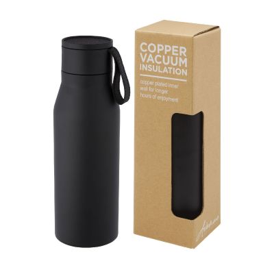 LJUNGAN - 500 ml copper vacuum insulated stainless steel bottle with PU leather strap and lid
